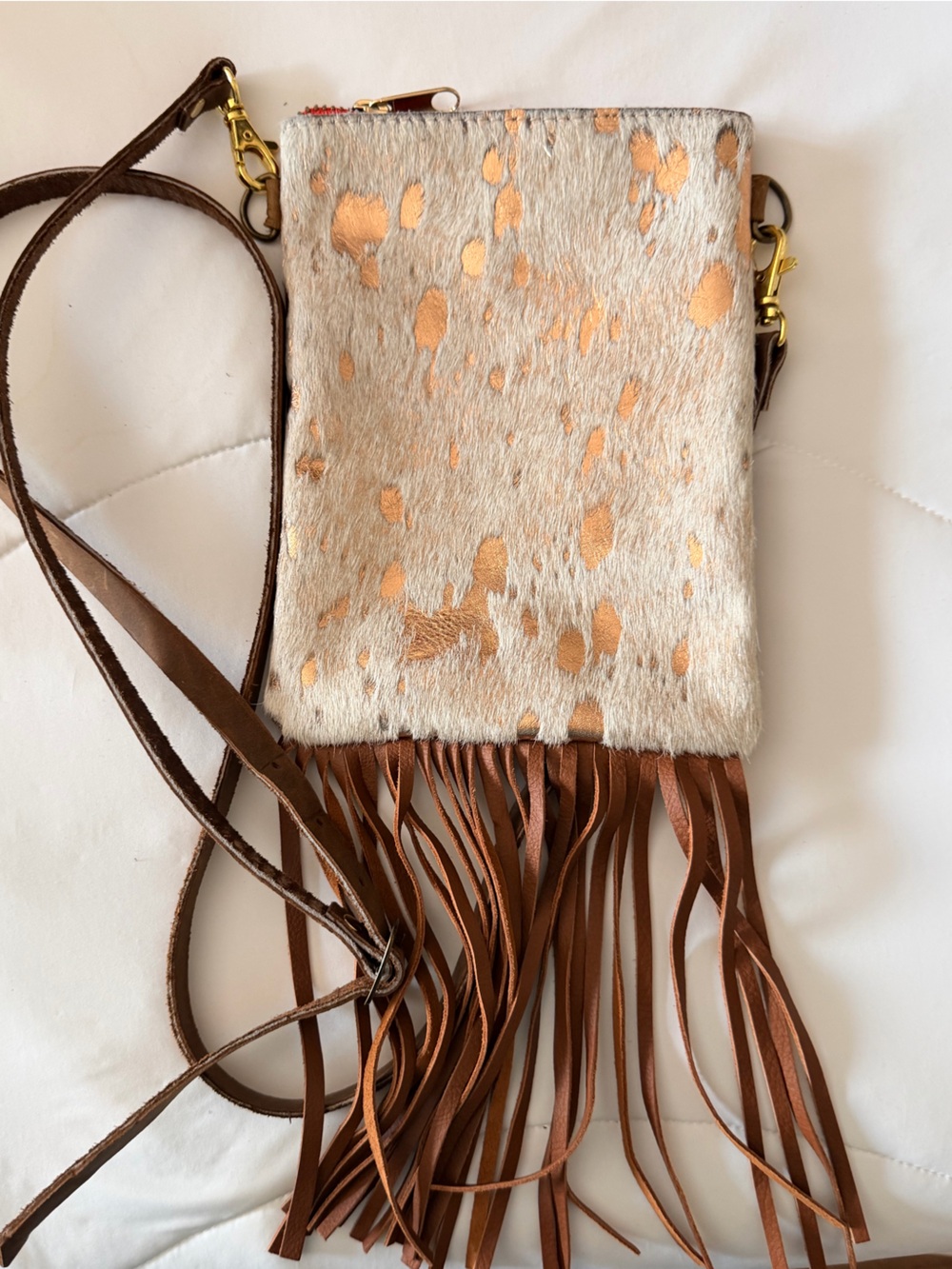 Hair On Hide Fringe Crossbody Purse Western Boho Leather Cowhide Bag